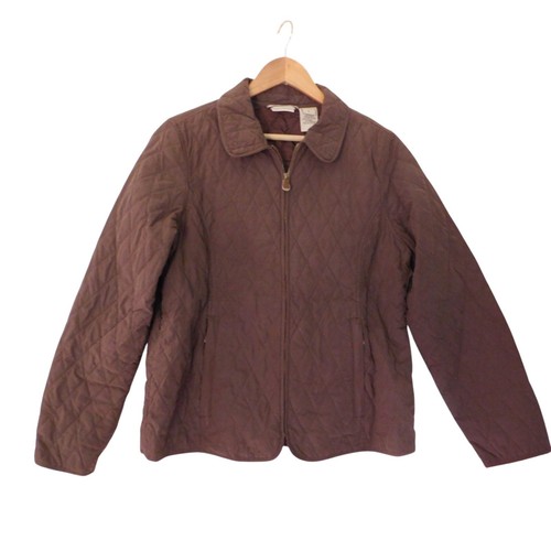 LL Bean Brown Jacket Quilted Waist Coat  Lined Women's Size Large
