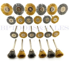 24PC Mini Brush Set 1/8" Shank Wire Brush Brass Cup Wheel DREMEL or Drill NEW