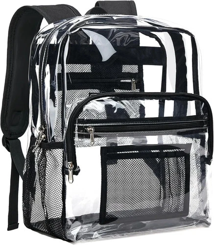 LARGE HEAVYDUTY CLEAR BACKPACK Transparent See Tru PVC School Bookbag - Stadium