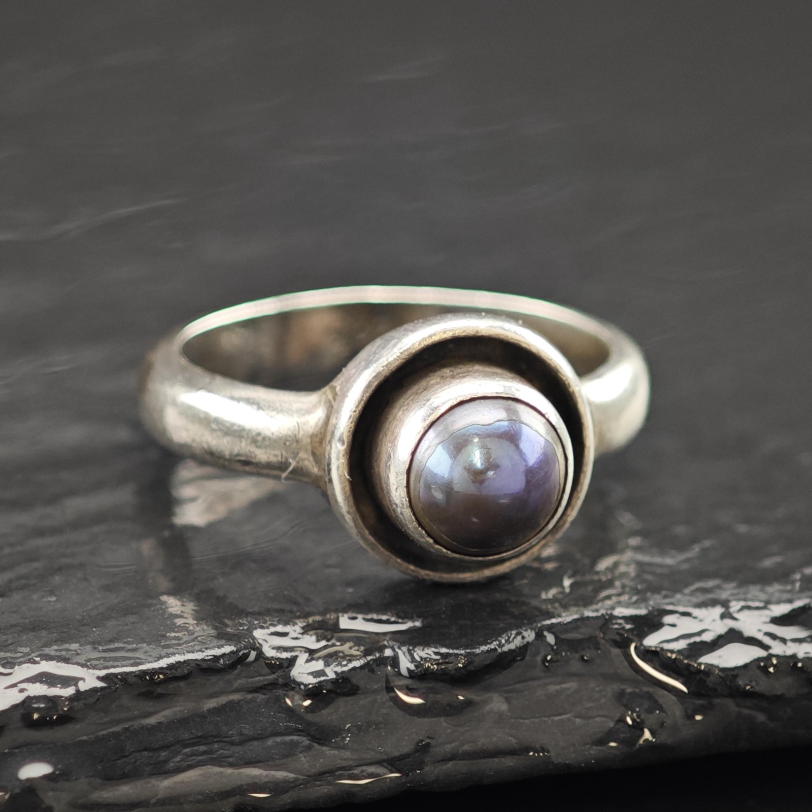 Shadow Box Dark Pearl Solitaire Ring Sterling Sil… - image 5