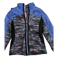 Free Country Girls Blue Digital Print Winter Jacket Faux Fur Hood Size M 10/12
