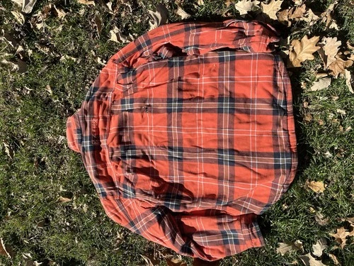 Duluth Trading Co. Men’s L Orange Plaid Flannel Lined Shacket Jacket Sherpa image 3