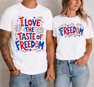 I Love The Taste of Freedom Funny 4th July Couples Matching Patriotic T-Shirt
