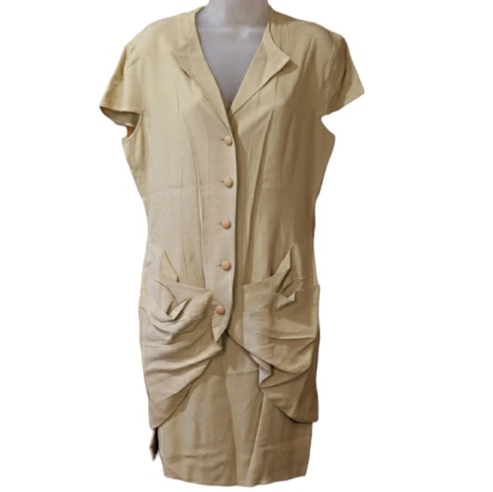 Giorgio Armani — Giorgio Armani Vintage 1980s Cream Ruched Jacket + Mini Skirt Set – Rare Designe