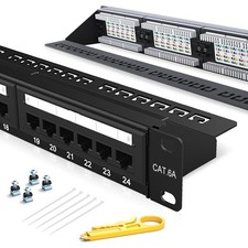 24 Port Patch Panel CAT6A Rack Mount 19inch Ethernet Patch Panel Punch Down f...