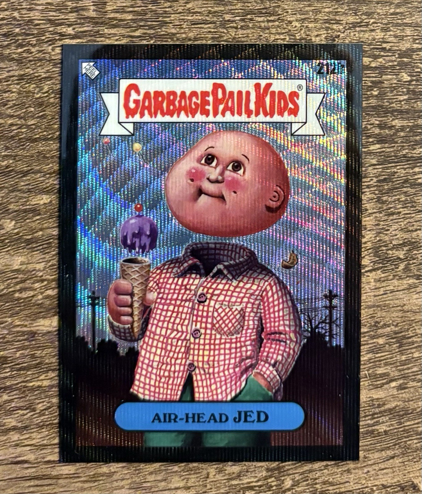 2023 Topps Garbage Pail Kids Chrome Black Wave #212b Air-Head Jed front