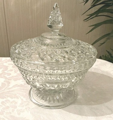 Vintage Anchor Hocking Wexford MCM Pressed Clear Glass Candy Dish With Lid