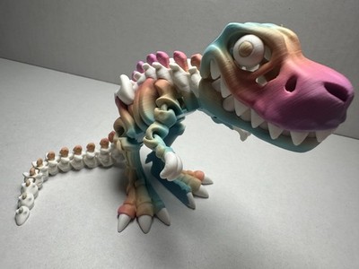 3D Printed Articulating Skeleton T-Rex   Poseable Dinosaur Decor Rainbow