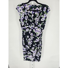 Lauren by Ralph Lauren Women's Navy Sleeveless V-neck Floral Dress Size 6