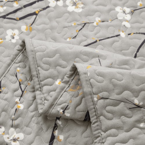 3 Pieces Quilt Set Queen Full Size 88x88 Gray Branch with White Orange Floral... - Picture 8 of 9