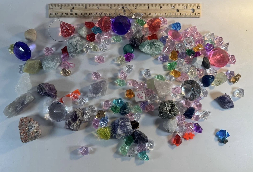 Lote de 163 piedras preciosas mixtas y gemas acrílicas cristales minerales decoración artesanal piedras Foto 2 de 4