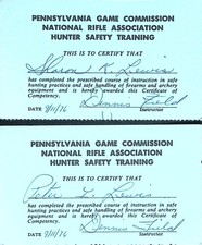 1976 Pennsylvania Game Commission Hunter Safety NRA Certificates Lot of 2