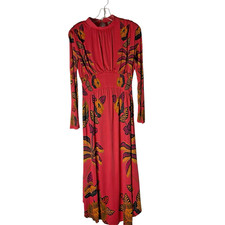 Farm Rio Living Bloom Maxi Dress Long-Sleeve Red Floral Size Small *READ FLAW*