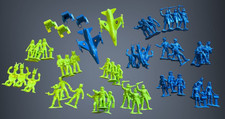 TimMee Galaxy Laser Team Set Blue Green Space Figures Jets Astronauts Aliens USA