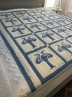 Cotton quilt with blue Hawaiian Breadfruit (Ulu) pattern — photo 3