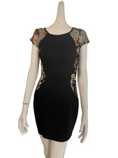BCX Mini Bodycon Black Vibrant Embroidered Mesh Dress Sze 7 Dopamine Hot