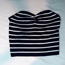 Freshman 1996 Strapless Knit Tube Top Navy White Stripe Women's Large