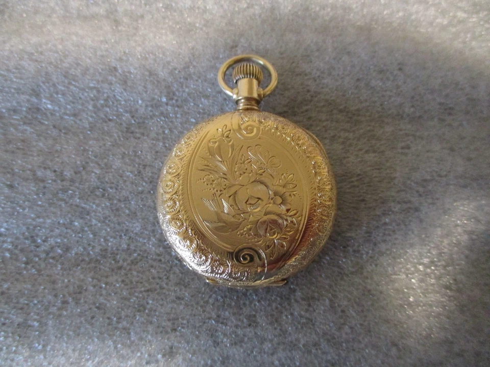 RELOJ BOLSILLO ELGIN 1905 14K EE. UU. ENSAYO ORO HUNTER 263 0s con 12k GF FOB-FUNCIONA-37,53g Foto 4 de 4