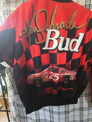 VINTAGE Ken Schrader Budweiser Bud NASCAR Racing Jacket Red Made in USA XL - Picture 9 of 11