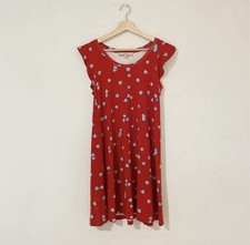Loft Burnt Orange & Blue Floral Swing Dress Size XS Flutter Sleeves