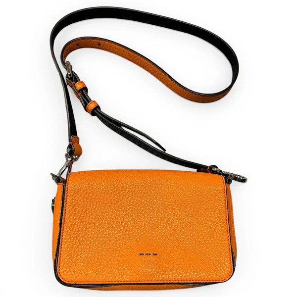 Fendi Orange Pebbled Leather Crossbody Bag Black Trim Silver Hardware