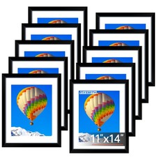 11x14 Picture Frame Set of 10, Black Photo Frames Bulk with HD Plexiglass, Di...