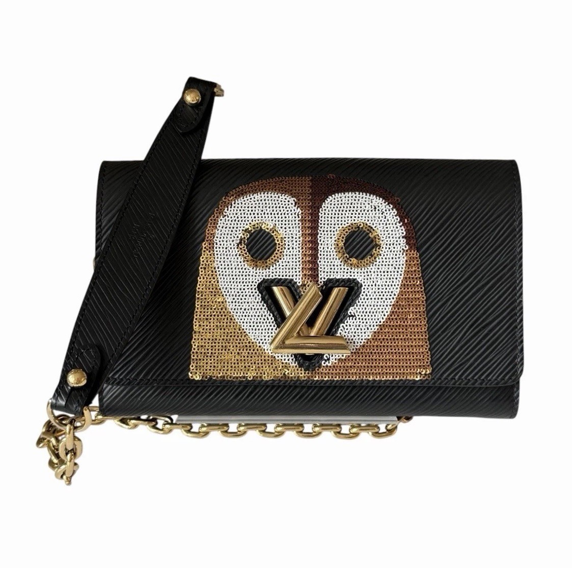 Louis Vuitton Epi Night Bird Twist Wallet on Chain Black Sequin Owl Crossbody