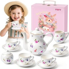 TUZT Tea Party Set for Little Girls Ages 3-8, White Floral Porcelain Tea Set ...