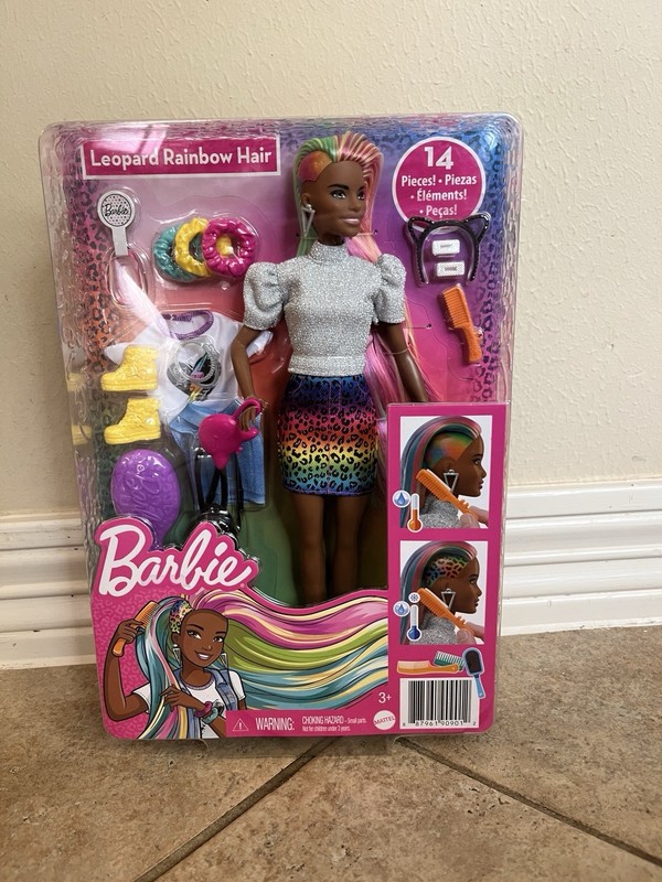 Mattel Barbie Leopard Rainbow Hair 14 Pieces Color Changing GRN82
