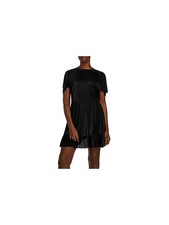 AQUA Womens Fit + Flare Short Dress Black Ruffled Short Sleeve Evening Plus 2X