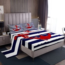Nautical Anchor Sheet Sets Full,Geometric FULL W54 L75 H16" , Color 35