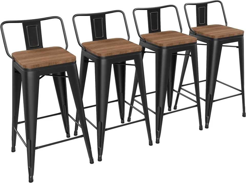 Elegant 26-Inch Kitchen Bar Stools Set of 4 with Stackable Design - Black Finish - Image 3 of 4