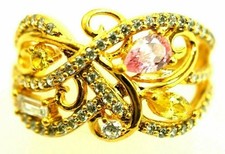 Adorable 72 stone Cubic Zirconia Ring Vermeil Gold over Sterling Silver Size 9