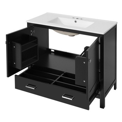 Space-Saving Black Vanity for Bathrooms with Easy Assembly, Soft-Close Doors &