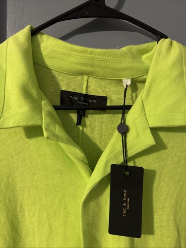 $195 Rag & Bone Linen Cotton Blend Button Up Men’s Shirt Sz XL Neon Green - Picture 2 of 4