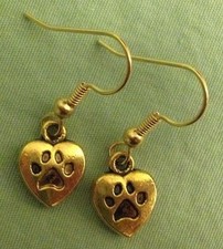 HEART PAW PRINT EARRINGS, SMALL - Pewter with Gold Plated Ear Wires DOG CAT