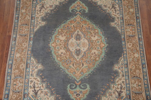 Handmade Distressed Over-Dyed Traditional Rug 7x9 Ft Vintage Gray Wool Carpet - Picture 4 of 24
