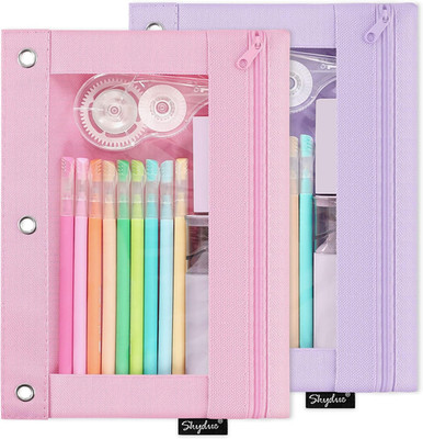 Pencil Pouch for 3 Ring Binder, Zipper Pencil Pouches for Girls Boys, Clear Wind