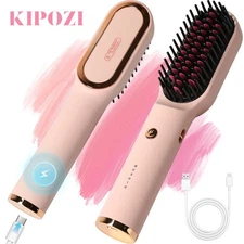 KIPOZI Negative Ion Hair Straightener Brush Hot Comb for Travel 3 Temp Settings