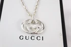 GUCCI Interlocking GG Pendant Necklace 20" Sterling Silver 925 Italy w/Box