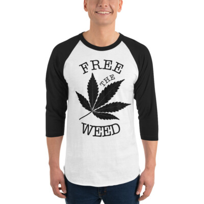 Koldren Free The Weed 3/4 sleeve Black & White baseball T- shirt