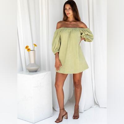 corduroy puff sleeve mini dress Corduroy Square Neck Puff Sleeve Mini Dress