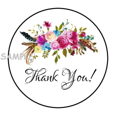 30 THANK YOU BOHO ENVELOPE SEALS LABELS STICKERS 1.5" ROUND FLORAL ...