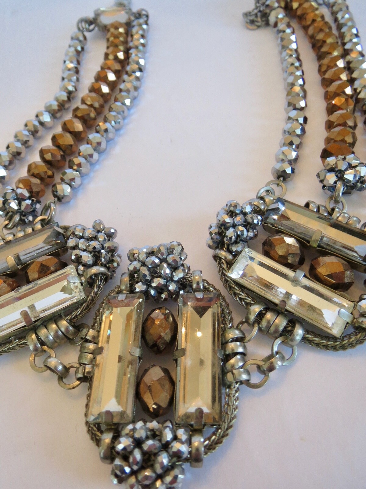 Dramatic STATEMENT NECKLACE Silver Tone Triple Cr… - image 3