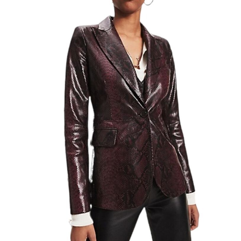 Zendaya Lambs Leather Blazer Jacket S Wine Snake 2019 Runway Limited Edition View 5