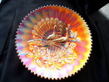 Northwood RARE Horehound / Soda Gold Peacocks 9" Carnival Glass Plate