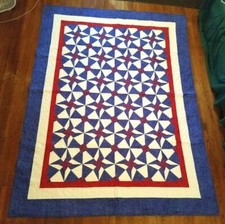 NEW Red White Blue Patriotic Patchwork Twin Quilt 71 x 96 R/W/B Night Day