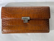 Lauren Ralph Lauren Croc Embossed Leather Wallet with Checkbook Holder .. Brown