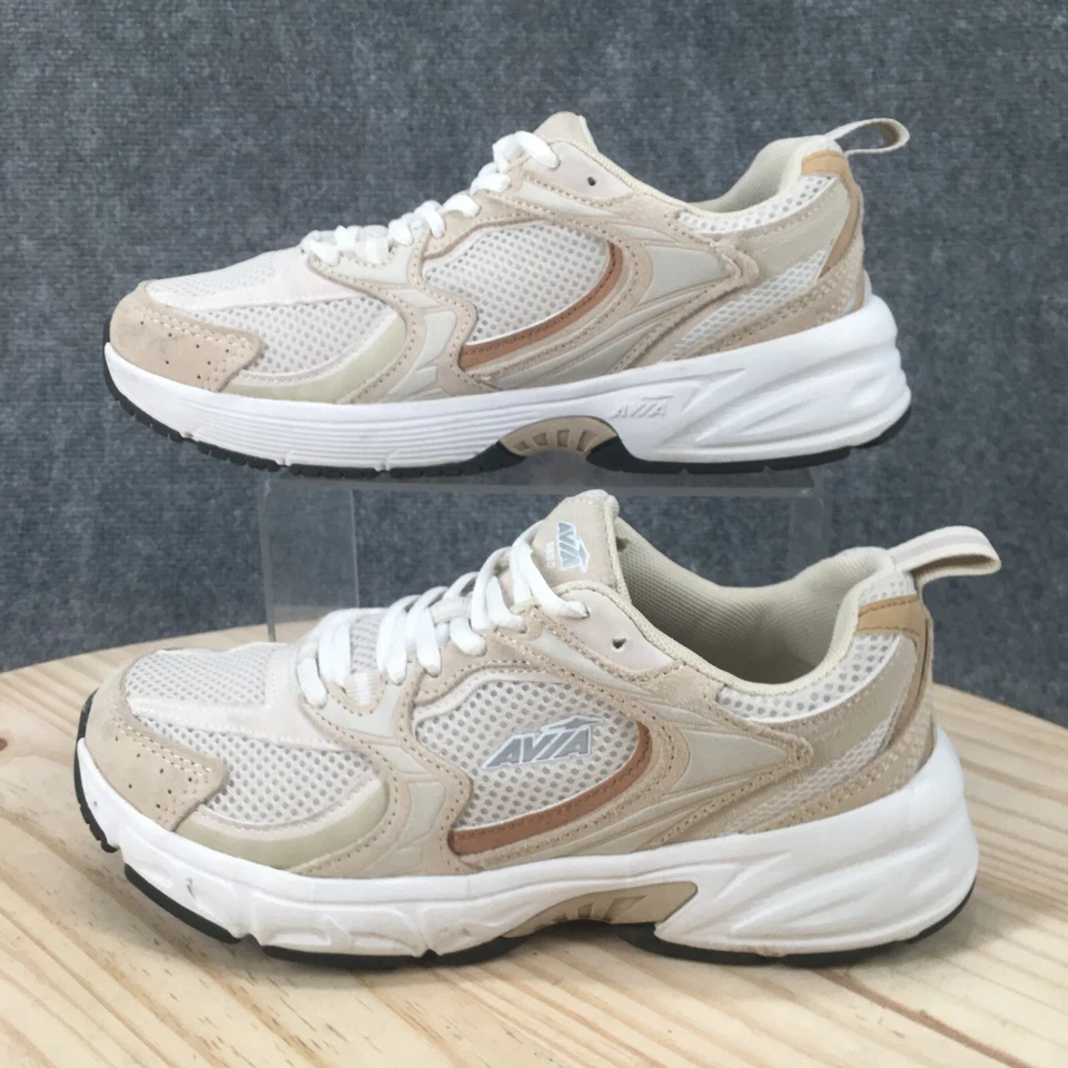 Avia Zapatos Mujer 7.5 5000 Tenis Blanco Crema Con Cordones Cómodos Parte Superior Baja Informales Foto 2 de 4
