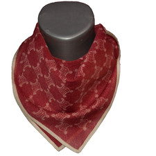 Celine Arc de Triomphe mulberry silk  cotton scarf Logo Square scarf 47x47cm.